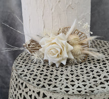 Load image into Gallery viewer, Double floral cake topper in neutral & gold tones