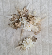Load image into Gallery viewer, Double floral cake topper in neutral & gold tones