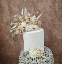 Load image into Gallery viewer, Double floral cake topper in neutral & gold tones