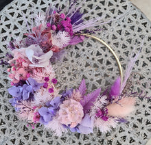 Load image into Gallery viewer, Pink / purple everlasting flowers cake topper hoop – 5 inch
