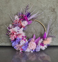 Load image into Gallery viewer, Pink / purple everlasting flowers cake topper hoop – 5 inch