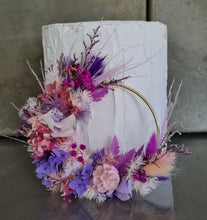 Load image into Gallery viewer, Pink / purple everlasting flowers cake topper hoop – 5 inch