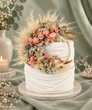 Load image into Gallery viewer, Peach sage everlasting flowers cake topper hoop – 5 inch
