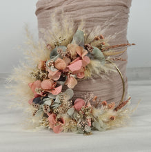 Load image into Gallery viewer, Peach sage everlasting flowers cake topper hoop – 5 inch