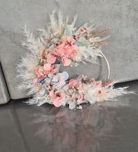 Load image into Gallery viewer, Peach sage everlasting flowers cake topper hoop – 5 inch
