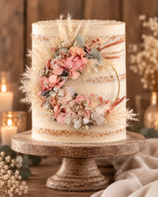 Load image into Gallery viewer, Peach sage everlasting flowers cake topper hoop – 5 inch
