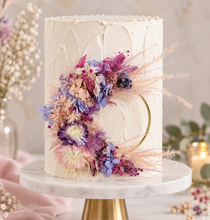 Load image into Gallery viewer, Pink / purple everlasting flowers cake topper hoop – 4 inch