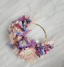 Load image into Gallery viewer, Pink / purple everlasting flowers cake topper hoop – 4 inch