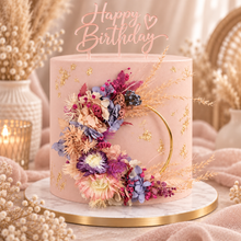 Load image into Gallery viewer, Pink / purple everlasting flowers cake topper hoop – 4 inch
