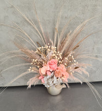 Load image into Gallery viewer, Mini preserved rose in golden pot - peach & neutral