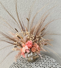 Load image into Gallery viewer, Mini preserved rose in golden pot - peach & neutral