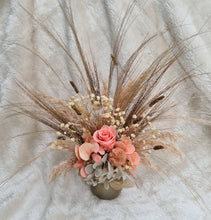 Load image into Gallery viewer, Mini preserved rose in golden pot - peach & neutral