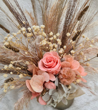 Load image into Gallery viewer, Mini preserved rose in golden pot - peach & neutral