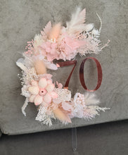 Load image into Gallery viewer, Clear acyclic round 70th Birthday Everlasting flowers cake topper