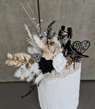 Load image into Gallery viewer, Gold, white & black Everlasting flowers cake topper