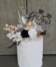 Load image into Gallery viewer, Gold, white & black Everlasting flowers cake topper