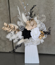 Load image into Gallery viewer, Gold, white & black Everlasting flowers cake topper