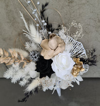 Load image into Gallery viewer, Gold, white & black Everlasting flowers cake topper