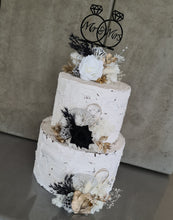 Load image into Gallery viewer, 3 x Gold white & black Everlasting flowers cake topper