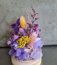 Load image into Gallery viewer, Preserved everlasting flowers mini glass dome – Purple / pink, yellow
