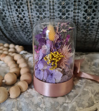 Load image into Gallery viewer, Preserved everlasting flowers mini glass dome – Purple / pink, yellow