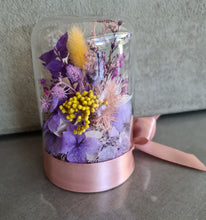 Load image into Gallery viewer, Preserved everlasting flowers mini glass dome – Purple / pink, yellow
