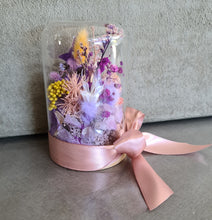 Load image into Gallery viewer, Preserved everlasting flowers mini glass dome – Purple / pink, yellow