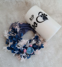 Load image into Gallery viewer, Pet Memory dog /cat Everlasting flowers reef & candle set - blue & pink
