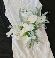 Load image into Gallery viewer, Neutral & green bridal bouquet & buttonhole – Elopement set