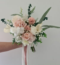 Load image into Gallery viewer, Neutral blush pink & green bridal bouquet & buttonhole – Elopement set