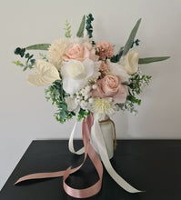 Load image into Gallery viewer, Neutral blush pink & green bridal bouquet & buttonhole – Elopement set