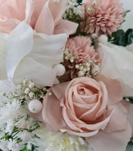 Load image into Gallery viewer, Neutral blush pink & green bridal bouquet & buttonhole – Elopement set