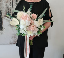 Load image into Gallery viewer, Neutral blush pink & green bridal bouquet & buttonhole – Elopement set