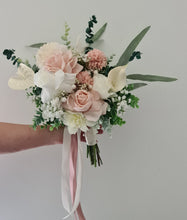 Load image into Gallery viewer, Neutral blush pink & green bridal bouquet & buttonhole – Elopement set