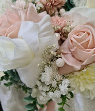Load image into Gallery viewer, Neutral blush pink & green bridal bouquet & buttonhole – Elopement set