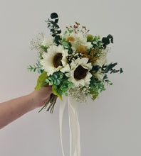 Load image into Gallery viewer, White sunflowers bridal bouquet & buttonhole – Elopement set