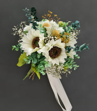 Load image into Gallery viewer, White sunflowers bridal bouquet & buttonhole – Elopement set