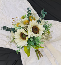 Load image into Gallery viewer, White sunflowers bridal bouquet & buttonhole – Elopement set