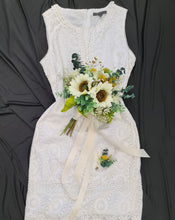 Load image into Gallery viewer, White sunflowers bridal bouquet & buttonhole – Elopement set
