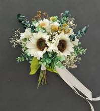 Load image into Gallery viewer, White sunflowers bridal bouquet & buttonhole – Elopement set