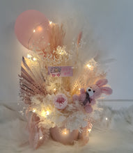 Load image into Gallery viewer, Pastel pink baby girl preserved flower arrangement w lights