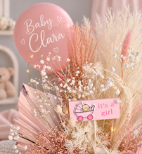 Load image into Gallery viewer, Pastel pink baby girl preserved flower arrangement w lights