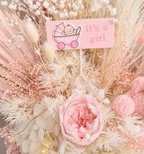 Load image into Gallery viewer, Pastel pink baby girl preserved flower arrangement w lights