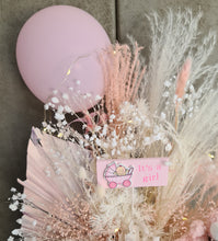 Load image into Gallery viewer, Pastel pink baby girl preserved flower arrangement w lights