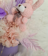 Load image into Gallery viewer, Personalised Pastel pink & violet baby girl preserved flowers with lights