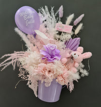 Load image into Gallery viewer, Personalised Pastel pink & violet baby girl preserved flowers with lights