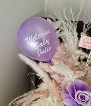 Load image into Gallery viewer, Personalised Pastel pink & violet baby girl preserved flowers with lights