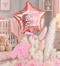Load image into Gallery viewer, Personalised Baby girl preserved flowers with pastel pink preserved rose