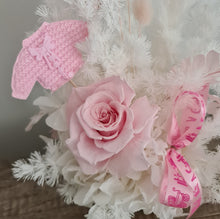 Load image into Gallery viewer, Personalised Baby girl preserved flowers with pastel pink preserved rose