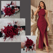 Load image into Gallery viewer, Everlasting flowers burgundy black corsage - school formal / wedding